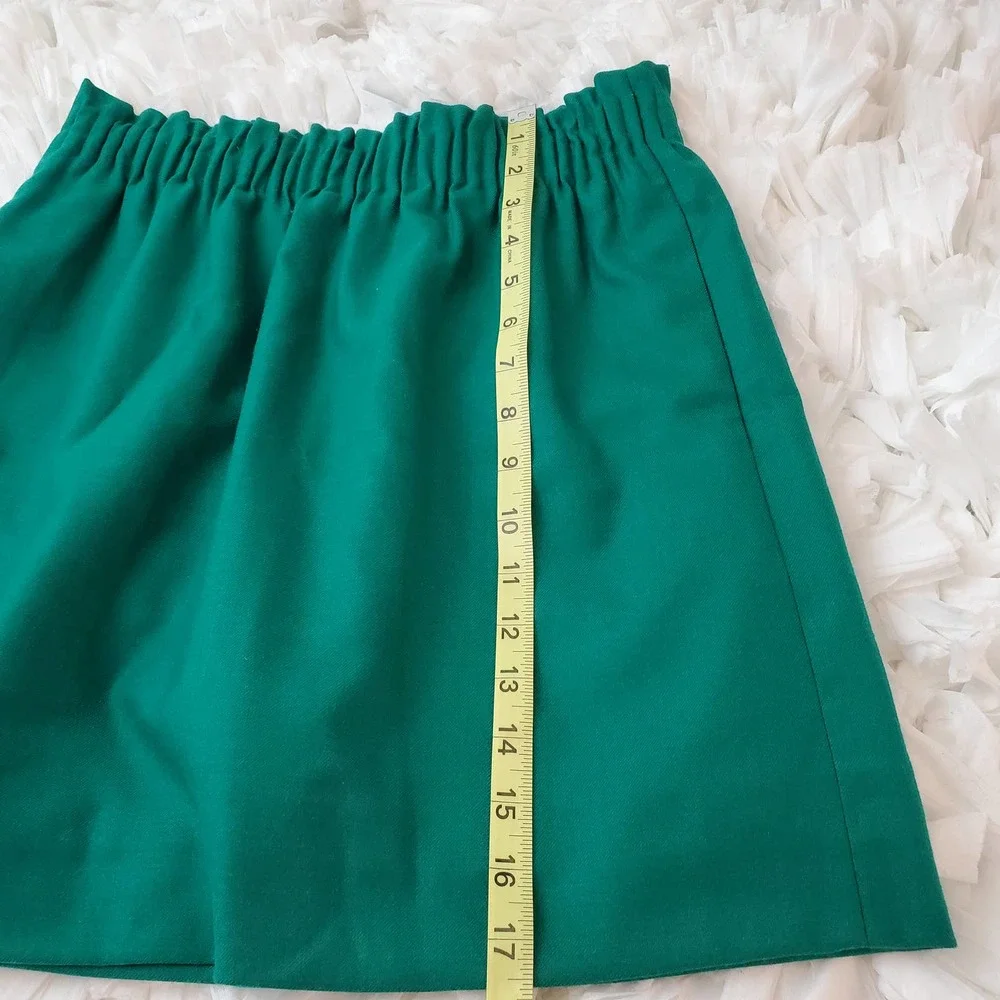 J. CREW | PAPERBAG WOOL BLEND PULL ON GREEN SKIRT POCKETS WOMEN'S SIZE 2